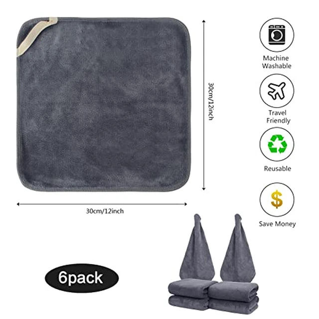 Alt view image 3 of 7 - Microfiber Facial Cloths Fast Drying Washcloth 12inch x 12inch Grey 6 pack