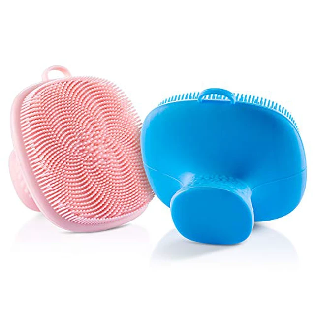 Alt view image 5 of 7 - Silicone Back Scrubber for Shower & Silicone Face Scrubber, 2Pcs Silicone Exfoliating Brush Set with 17In Long Handle, Soft Body & Facial Cleansing Scrubber for Men Women