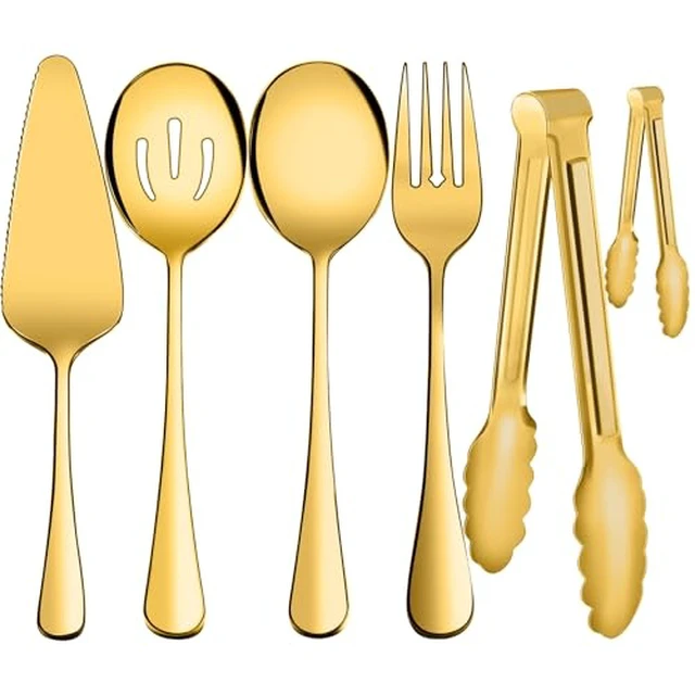 Alt view image 3 of 3 - Serving Utensils,XEVOM 6-Piece Stainless Steel Serving Utensil Set Silver