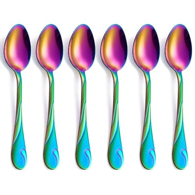 Alt view image 3 of 3 - Black Dinner Spoon Set, Seeshine 7.6-inch Stainless Steel Shiny Black Soup Table Spoon Silverware, Set of 6