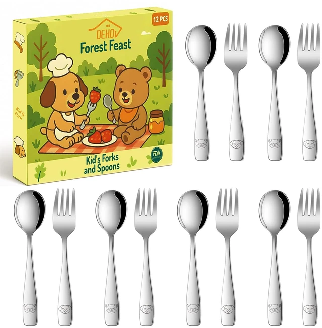 Main image of Toddler Eating Utensils Set,Set Of 12 Food Grade Stainless Steel Silverware Sets For Kids,Dishwasher Safe Children Small Metal Spoons And Forks Flatware Sets