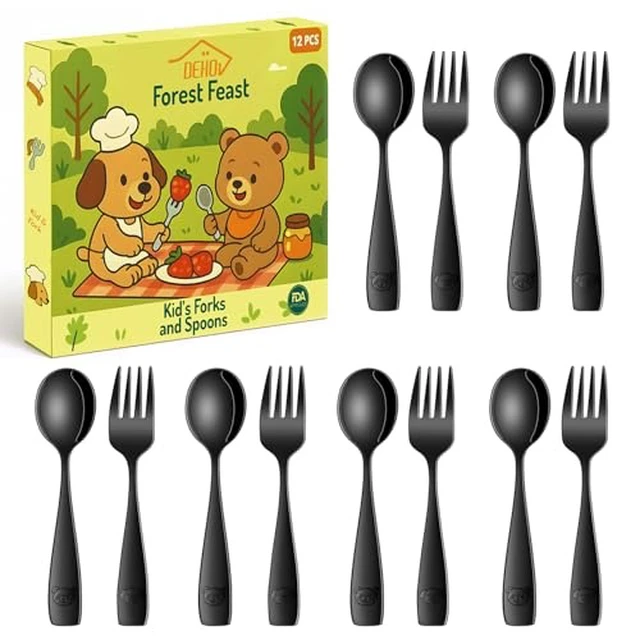 Alt view image 3 of 5 - Toddler Eating Utensils Set,Set Of 12 Food Grade Stainless Steel Silverware Sets For Kids,Dishwasher Safe Children Small Metal Spoons And Forks Flatware Sets