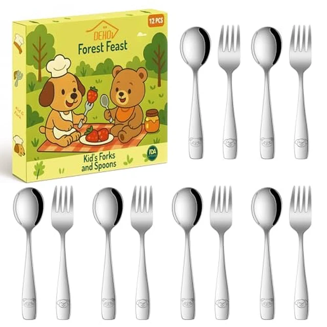 Alt view image 2 of 5 - Toddler Eating Utensils Set,Set Of 12 Food Grade Stainless Steel Silverware Sets For Kids,Dishwasher Safe Children Small Metal Spoons And Forks Flatware Sets