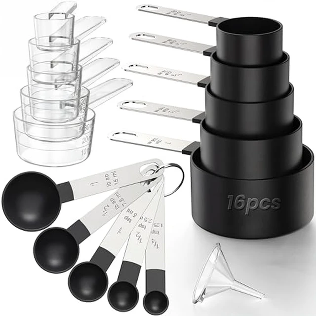 Alt view image 2 of 5 - 16PCS Measuring Cups and Spoons Set, Measuring Spoon Set with Metric and US Measurements, Fits for Measuring Dry and Liquid - Black