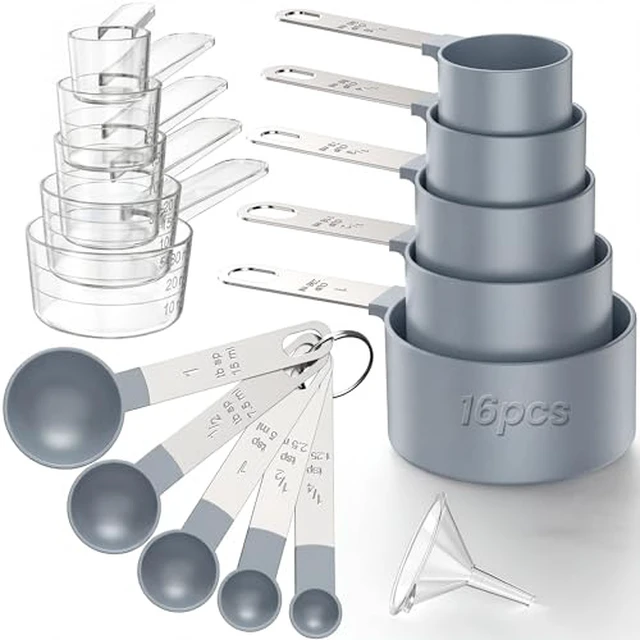 Alt view image 3 of 5 - 16PCS Measuring Cups and Spoons Set, Measuring Spoon Set with Metric and US Measurements, Fits for Measuring Dry and Liquid - Black