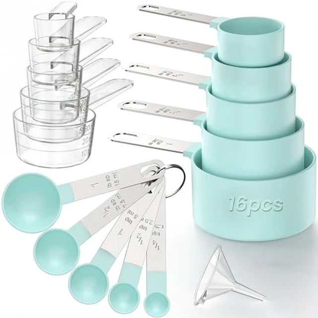 Alt view image 4 of 5 - 16PCS Measuring Cups and Spoons Set, Measuring Spoon Set with Metric and US Measurements, Fits for Measuring Dry and Liquid - Black