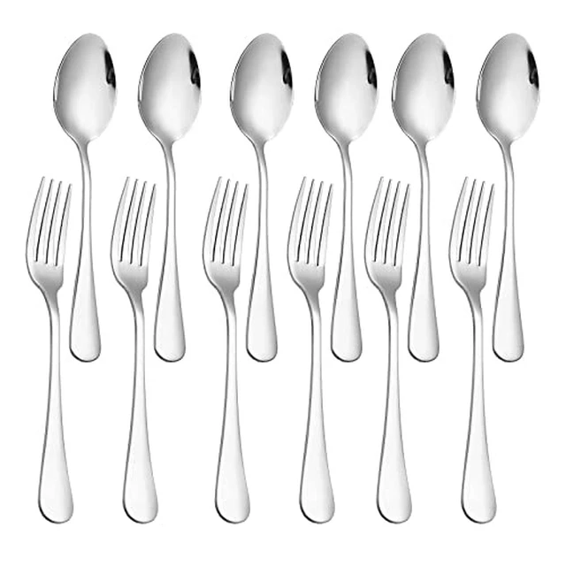 Alt view image 4 of 5 - of 12, Stainless Steel Dinner Forks and Spoons Silverware Set, Heavy-Duty Forks (8 Inch) and Spoons (6.7 Inch) Cutlery Set, Dishwasher Safe (Black)