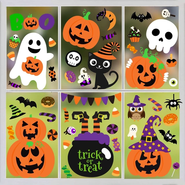Main image of 6 Pcs Window Clings Halloween Decorations With Cute Pumpkin Ghost Stickers and Decals for Party