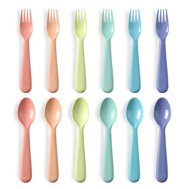 Alt view image 3 of 5 - 12 Pieces Toddler Utensils Set, Plastic Spoons and Forks Set for Kids, Children Safe Flatware, Plastic Reusable Cutlery, BPA Free, Dishwasher Safe