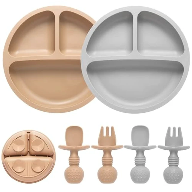 Alt view image 4 of 5 - 2 Pack Divided Toddler Plates with Suction, Spoons and Forks Set
