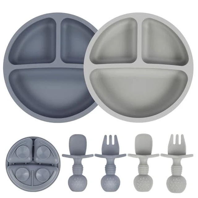 Alt view image 5 of 5 - 2 Pack Divided Toddler Plates with Suction, Spoons and Forks Set