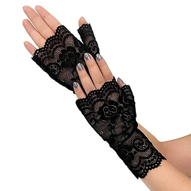 Alt view image 2 of 3 - Lace Gloves for Halloween, Prom, Vampire Party, Wedding, Tea Party White Formal Gloves