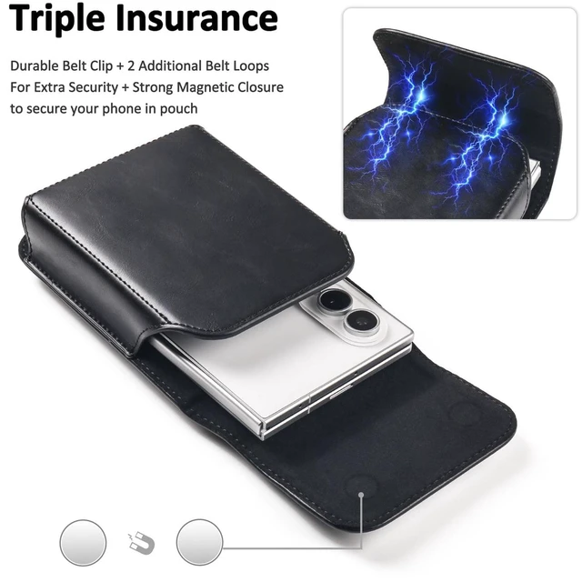 Alt view image 2 of 7 - Caseswill for Samsung Galaxy Z Fold 8 Case Premium Leather Phone Pouch with Belt Clip Holster and Magnetic Closure - Black