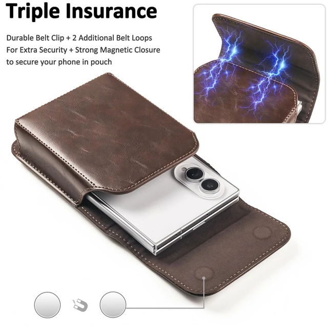 Alt view image 2 of 7 - Caseswill for Samsung Galaxy Z Fold 8 Case Premium Leather Phone Pouch with Belt Clip Holster and Magnetic Closure - Coffee
