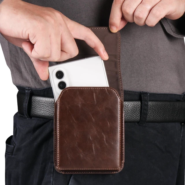 Alt view image 4 of 7 - Caseswill for Samsung Galaxy Z Fold 8 Case Premium Leather Phone Pouch with Belt Clip Holster and Magnetic Closure - Coffee