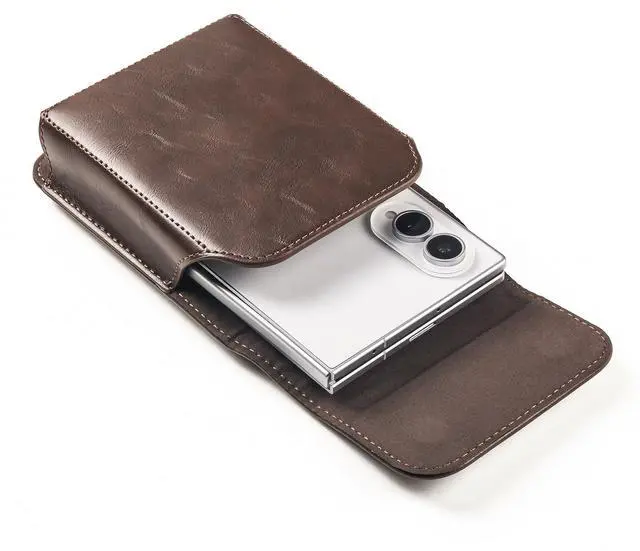 Alt view image 3 of 7 - Caseswill for Samsung Galaxy Z Fold 8 Case Premium Leather Phone Pouch with Belt Clip Holster and Magnetic Closure - Coffee