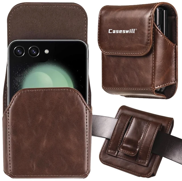 Main image of Caseswill For Motorola Razr Ultra 2026 2025 / Razr 2026 2025 2024 2023 / Razr+ Plus 2026 2025 2024 2023 Case Premium Leather Phone Pouch with Belt Clip Holster - Coffee