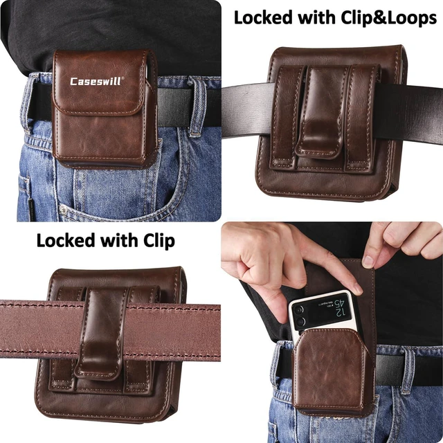 Alt view image 4 of 5 - Caseswill For Motorola Razr Ultra 2026 2025 / Razr 2026 2025 2024 2023 / Razr+ Plus 2026 2025 2024 2023 Case Premium Leather Phone Pouch with Belt Clip Holster - Coffee