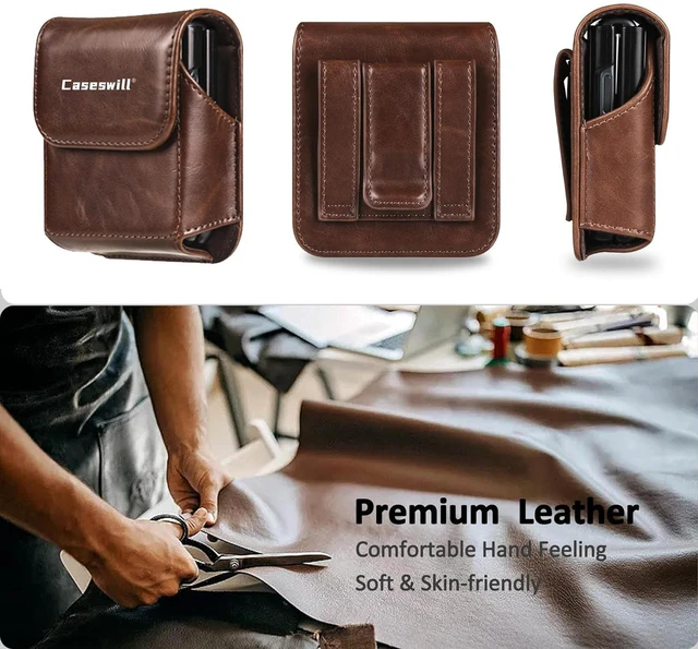 Alt view image 5 of 5 - Caseswill For Motorola Razr Ultra 2026 2025 / Razr 2026 2025 2024 2023 / Razr+ Plus 2026 2025 2024 2023 Case Premium Leather Phone Pouch with Belt Clip Holster - Coffee