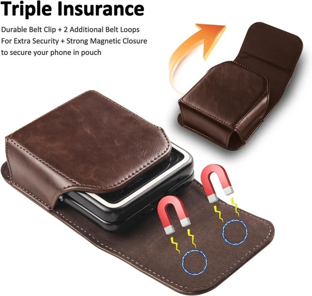 Alt view image 2 of 5 - Caseswill For Motorola Razr Ultra 2026 2025 / Razr 2026 2025 2024 2023 / Razr+ Plus 2026 2025 2024 2023 Case Premium Leather Phone Pouch with Belt Clip Holster - Coffee