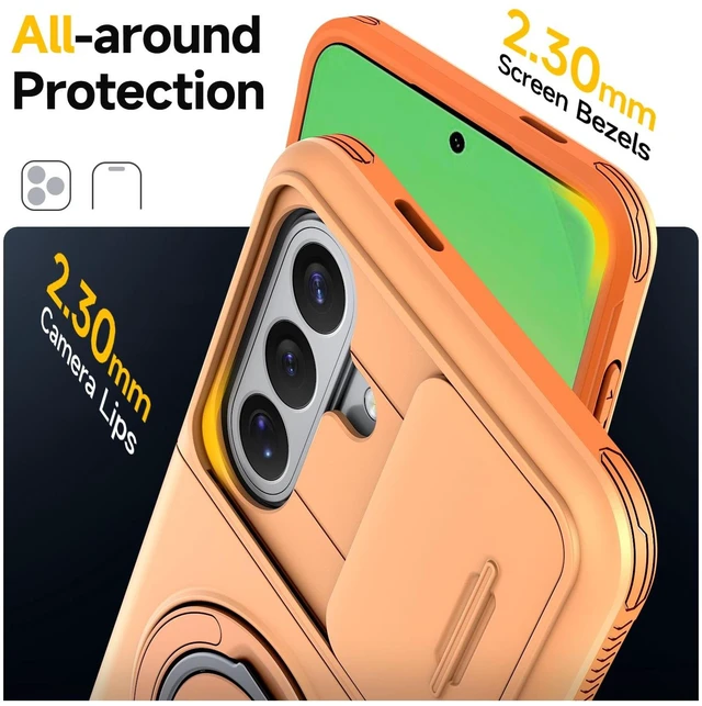 Alt view image 6 of 7 - Caseswill for Samsung Galaxy S26 Case with 2X Screen Protector, Shockproof Magnetic Case with Card Holder, 360° Rotating Ring Stand & Slide Camera Cover - Orange
