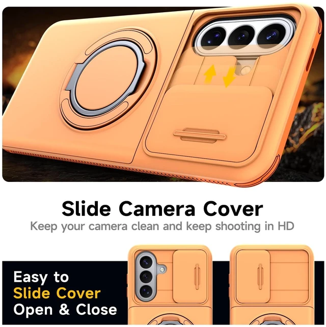 Alt view image 7 of 7 - Caseswill for Samsung Galaxy S26 Case with 2X Screen Protector, Shockproof Magnetic Case with Card Holder, 360° Rotating Ring Stand & Slide Camera Cover - Orange