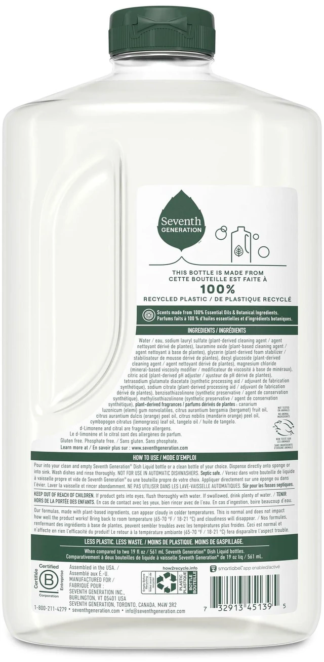 Main image of Seventh Generation Dish Soap Refill, Liquid Dishwashing Soap, Clementine Zest & Lemongrass, 50 fl oz