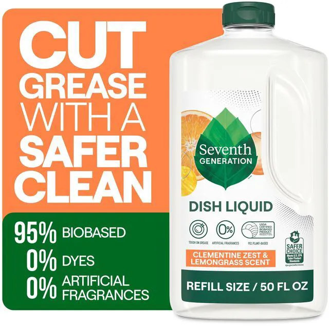 Alt view image 6 of 6 - Seventh Generation Dish Soap Refill, Liquid Dishwashing Soap, Clementine Zest & Lemongrass, 50 fl oz