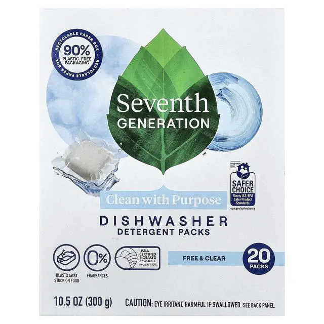 Alt view image 2 of 5 - Seventh Generation Dishwasher Detergent Packs for sparkling dishes Free & Clear Dishwasher tabs 20 count