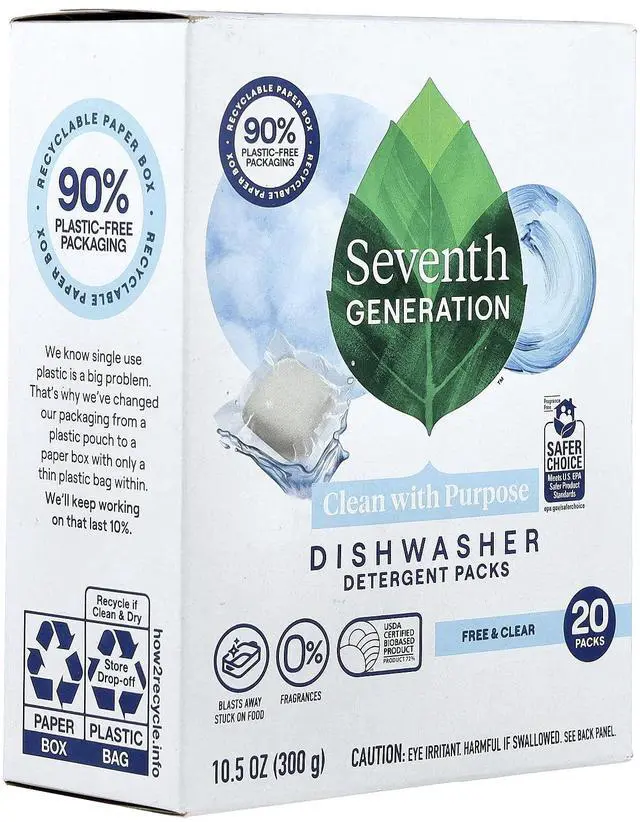 Main image of Seventh Generation Dishwasher Detergent Packs for sparkling dishes Free & Clear Dishwasher tabs 20 count