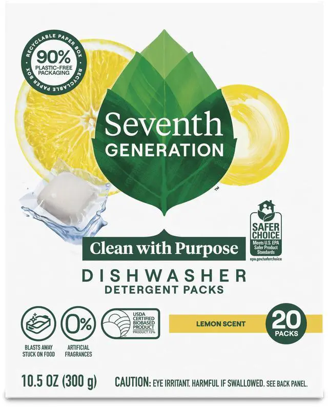 Main image of Seventh Generation Dishwasher Detergent Packs for sparkling dishes Lemon Scent Dishwasher tabs 20 count