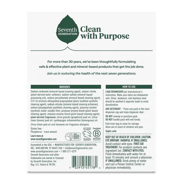 Alt view image 2 of 6 - Seventh Generation Dishwasher Detergent Packs for sparkling dishes Lemon Scent Dishwasher tabs 20 count