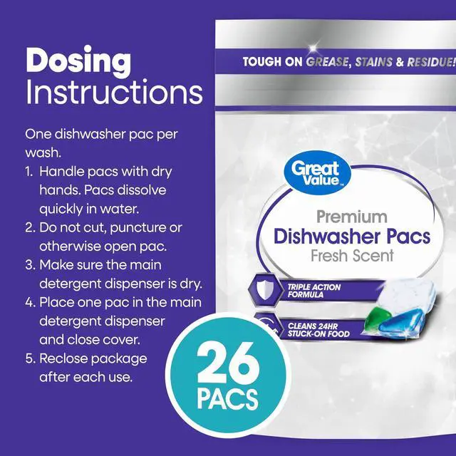 Alt view image 2 of 7 - Great Value Premium Dishwasher Pacs, Fresh Scent, 26 Count