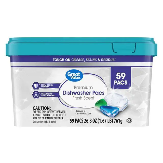 Alt view image 2 of 7 - Great Value Dishwasher Pacs, Fresh Scent, 59 Count