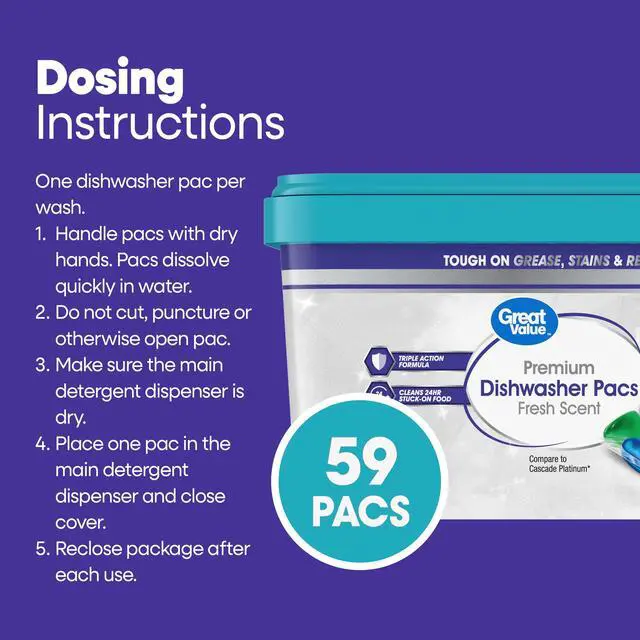 Alt view image 7 of 7 - Great Value Dishwasher Pacs, Fresh Scent, 59 Count