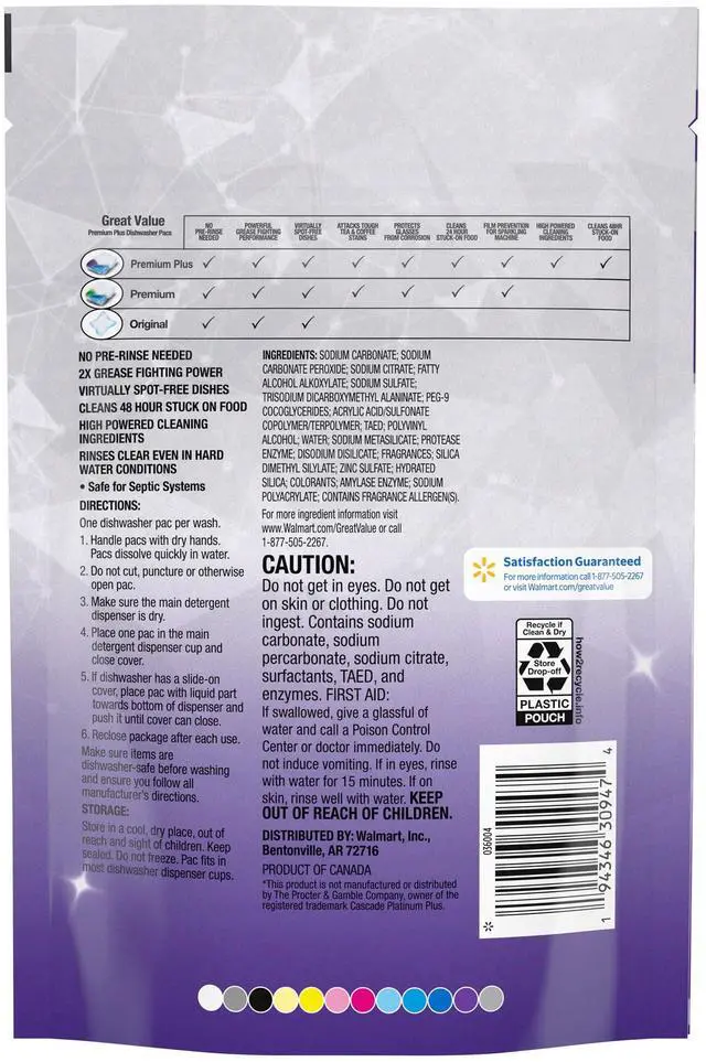 Main image of Great Value Premium Plus Dishwasher Pacs, Fresh Scent, 19 Count
