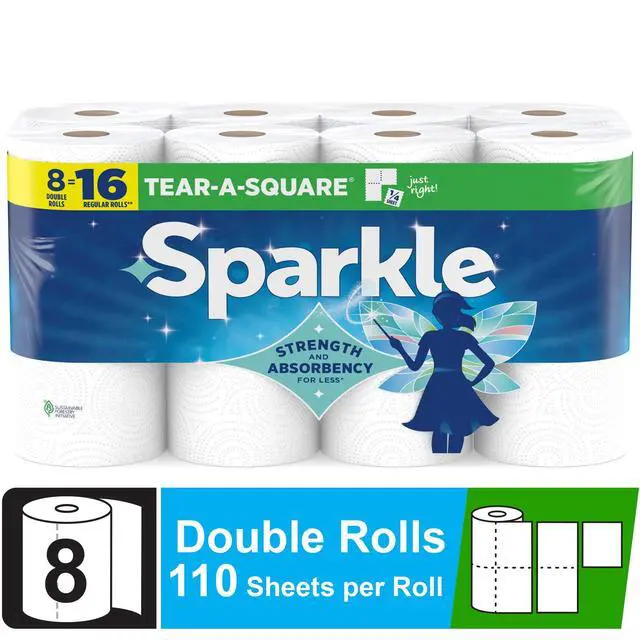 Alt view image 4 of 5 - Sparkle Tear-A-Square Paper Towels, 8 Double Rolls, 110 Sheets per Roll
