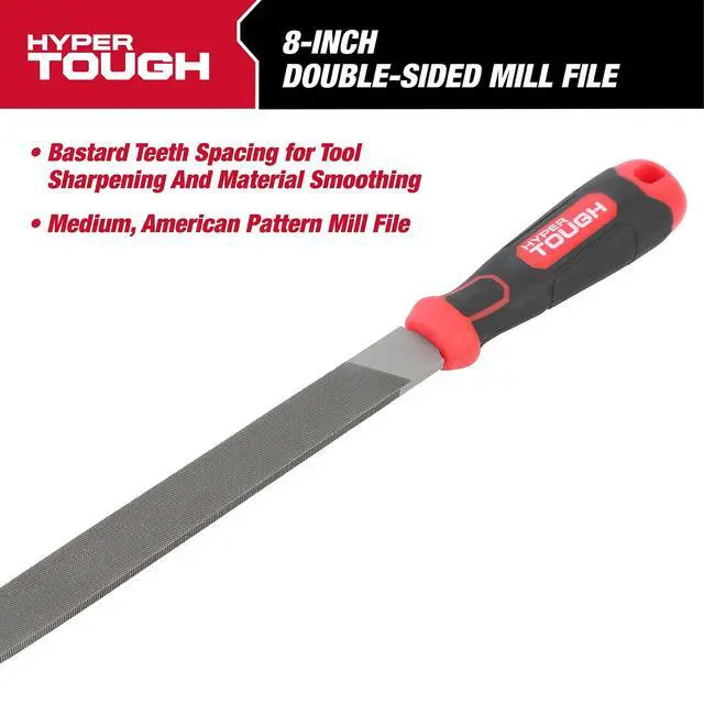 Alt view image 3 of 6 - Hyper Tough 8-Inch Steel Mill Bastard File with Ergonomic Soft Grip, 2202V