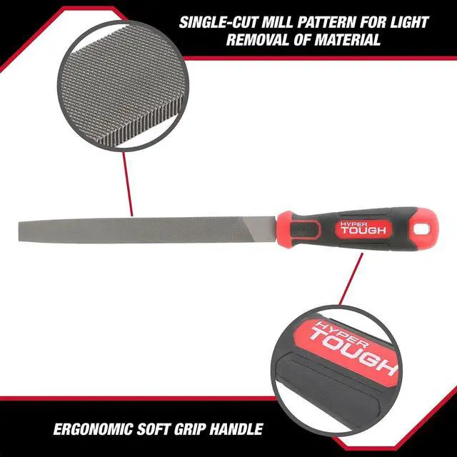 Alt view image 2 of 6 - Hyper Tough 8-Inch Steel Mill Bastard File with Ergonomic Soft Grip, 2202V