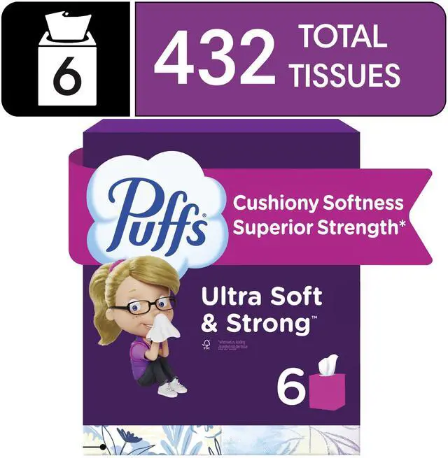 Alt view image 3 of 7 - Puffs Ultra Soft Facial Tissues, 6 Cube Boxes, 72 Facial Tissues Per Box