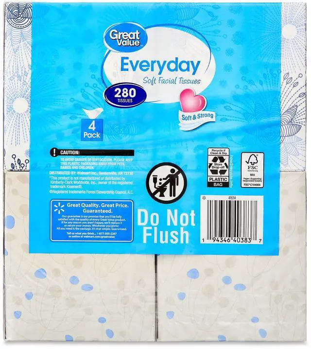 Alt view image 3 of 6 - Great Value Everyday Soft Facial Tissues, 4 Cubes, 70 Tissues per Cube, 2-Ply