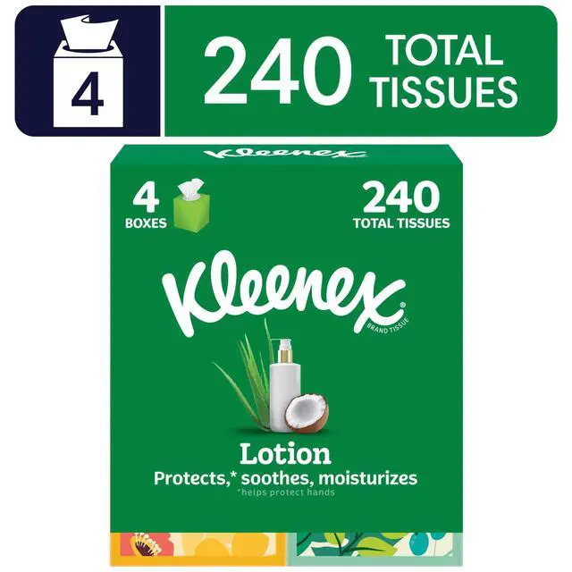 Alt view image 4 of 7 - Kleenex Lotion with Coconut Oil 3-Ply Cube Box Facial Tissues, 4 Pack (240 Total Tissues)