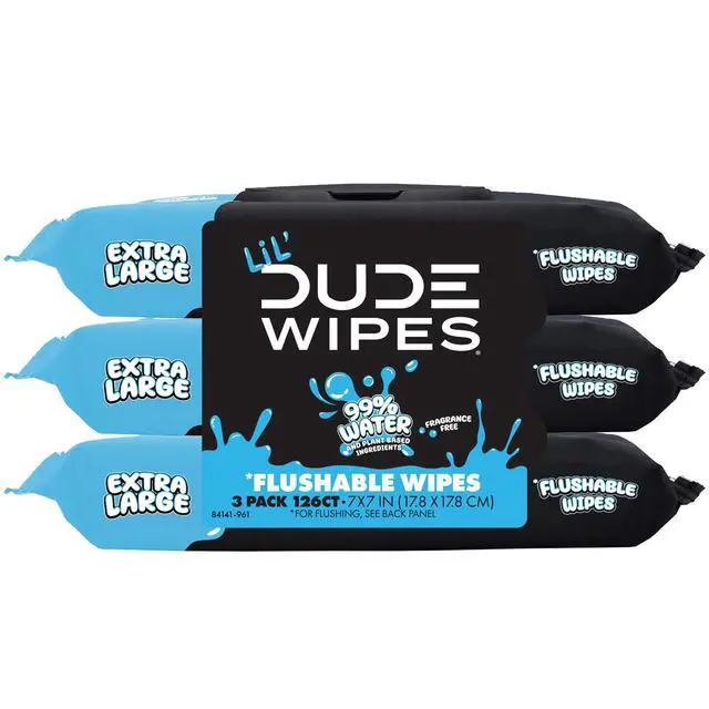Alt view image 6 of 6 - LiL' DUDE Flushable Wipes, Extra Large Fragrance Free Wet Wipes, 126 Count, 3 Pack