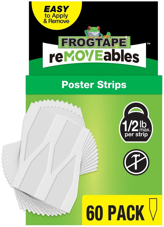 Alt view image 2 of 6 - FrogTape reMOVEables Poster Strips, 60 Mounting Strips, 0.5 lbs. Max Per Strip