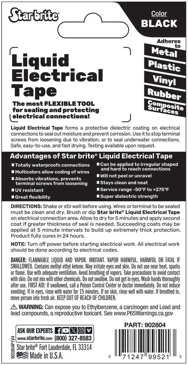 Alt view image 6 of 7 - Star Brite Liquid Electrical Tape - Black Vinyl Coating - 4oz Can with Applicator Brush