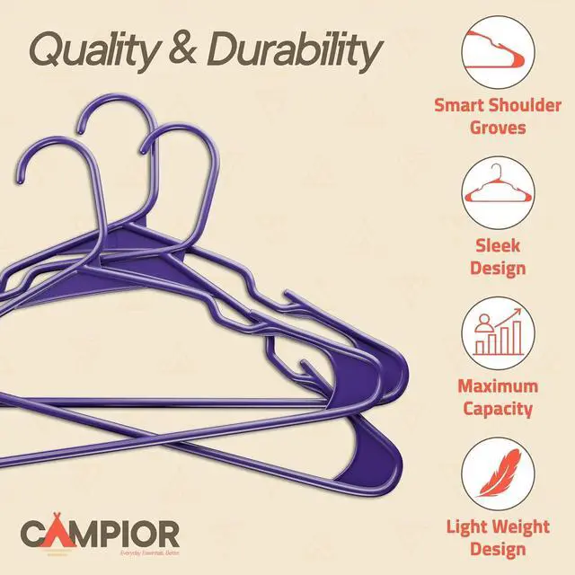 Alt view image 5 of 7 - Purple Plastic hangers 10 Pack Heavy-Duty Plastic Hangers Slim and Space-Saving Hangers, Durable & Lightweight Hangers with Non-Slip Shoulder Notches for Slip Dresses, Suits, Jackets & Camisoles