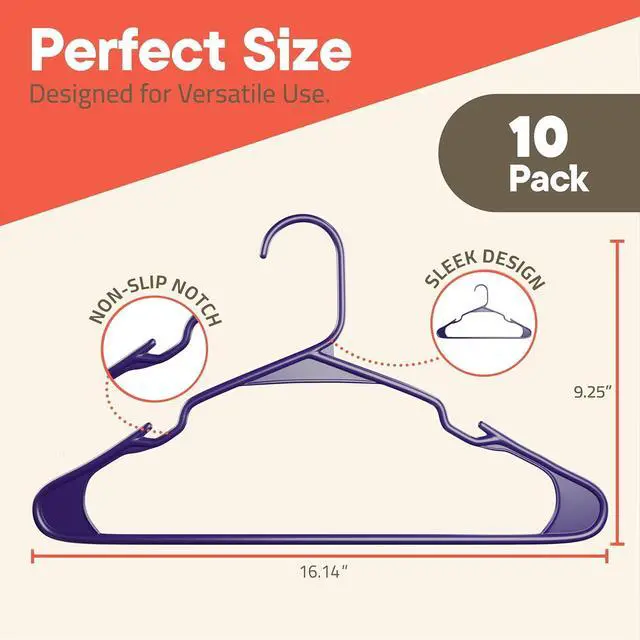 Alt view image 4 of 7 - Purple Plastic hangers 10 Pack Heavy-Duty Plastic Hangers Slim and Space-Saving Hangers, Durable & Lightweight Hangers with Non-Slip Shoulder Notches for Slip Dresses, Suits, Jackets & Camisoles