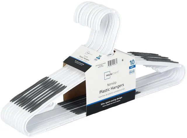 Alt view image 4 of 7 - (2 pack) Mainstays Non-Slip Plastic Clothes Hangers, White, 10 Pack