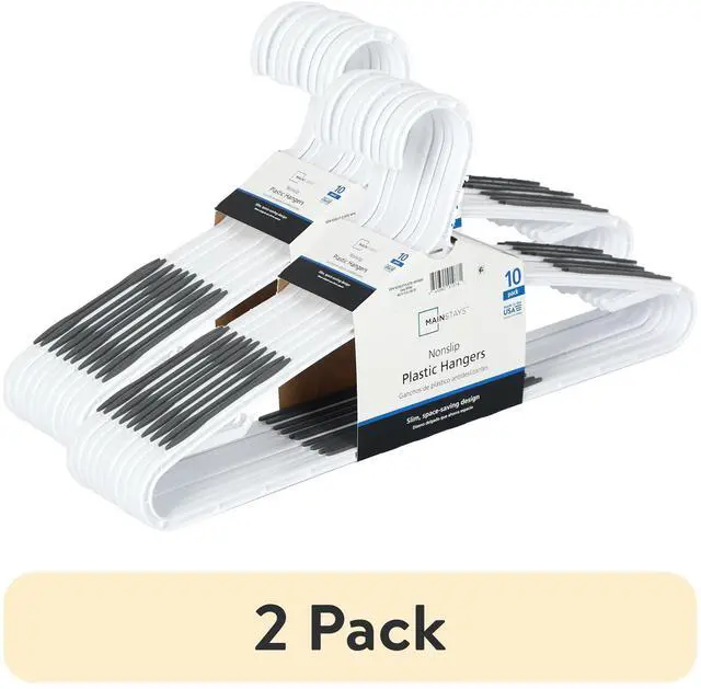 Main image of (2 pack) Mainstays Non-Slip Plastic Clothes Hangers, White, 10 Pack