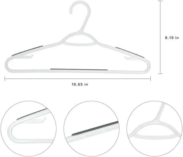 Alt view image 5 of 7 - (2 pack) Mainstays Non-Slip Plastic Clothes Hangers, White, 10 Pack